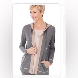 Perfect Condition Chico’s Heather Gray/Shiny Blush Detail L/S Zip Up Hoodie